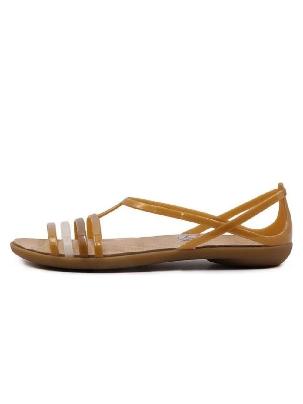CROCS Size 11 Wide Isabella Strappy Jelly Sandal Translucent Gold 3565-AM